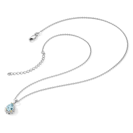 Brilliant Gemstones Sterling Silver with 14K Accent Rhodium-plated Sky Blue Topaz and Diamond 18 Inch Necklace with 2 Inch Extender