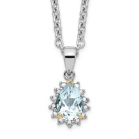 Brilliant Gemstones Sterling Silver with 14K Accent Rhodium-plated Sky Blue Topaz and Diamond Necklace with 2 Inch Extender, 18" view 1
