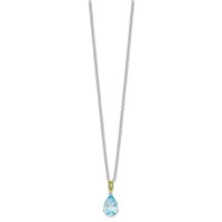Brilliant Gemstones Sterling Silver with 14K Accent Rhodium-plated Sky Blue Topaz and Peridot Necklace with 2 Inch Extender, 18" view 2