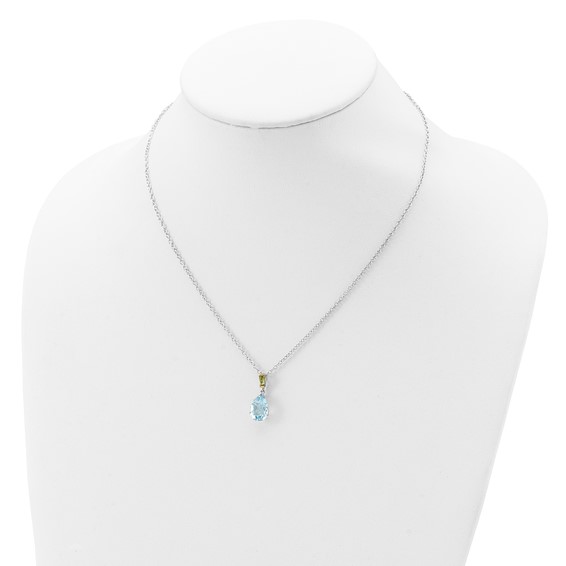 Brilliant Gemstones Sterling Silver with14K Accent Rhodium-plated Sky Blue Topaz and Peridot 18 Inch Necklace with 2 Inch Extender