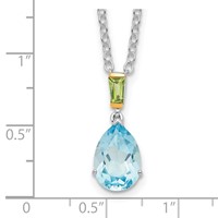 Brilliant Gemstones Sterling Silver with 14K Accent Rhodium-plated Sky Blue Topaz and Peridot Necklace with 2 Inch Extender, 18" view 3