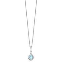 Brilliant Gemstones Sterling Silver with 14K Accent Rhodium-plated Sky Blue Topaz and Diamond Necklace with 2 Inch Extender, 18" view 2
