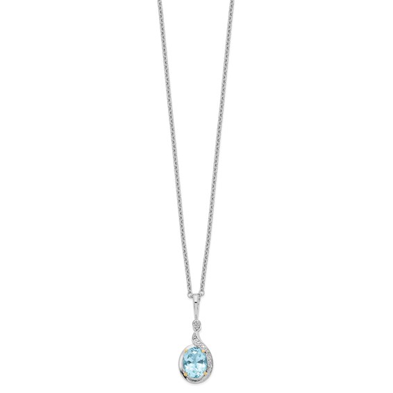 Brilliant Gemstones Sterling Silver with 14K Accent Rhodium-plated Sky Blue Topaz and Diamond 18 Inch Necklace with 2 Inch Extender