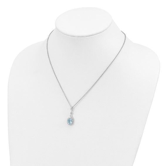 Brilliant Gemstones Sterling Silver with 14K Accent Rhodium-plated Sky Blue Topaz and Diamond 18 Inch Necklace with 2 Inch Extender