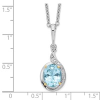 Brilliant Gemstones Sterling Silver with 14K Accent Rhodium-plated Sky Blue Topaz and Diamond Necklace with 2 Inch Extender, 18" view 3