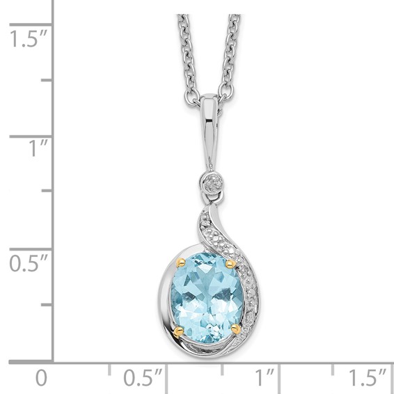 Brilliant Gemstones Sterling Silver with 14K Accent Rhodium-plated Sky Blue Topaz and Diamond 18 Inch Necklace with 2 Inch Extender
