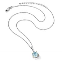 Brilliant Gemstones Sterling Silver with 14K Accent Rhodium-plated Sky Blue Topaz and Diamond Necklace with 2 Inch Extender, 18" view 5