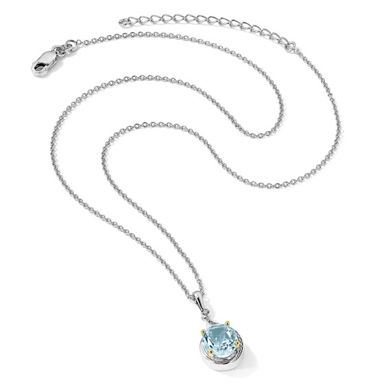 Brilliant Gemstones Sterling Silver with 14K Accent Rhodium-plated Sky Blue Topaz and Diamond 18 Inch Necklace with 2 Inch Extender