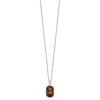 Brilliant Gemstones Sterling Silver with 14K Accent Rhodium-plated Smoky Quartz and Diamond Necklace with 2 Inch Extender, 18" view 2