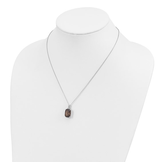 Brilliant Gemstones Sterling Silver with 14K Accent Rhodium-plated Smoky Quartz and Diamond 18 Inch Necklace with 2 Inch Extender
