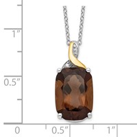 Brilliant Gemstones Sterling Silver with 14K Accent Rhodium-plated Smoky Quartz and Diamond Necklace with 2 Inch Extender, 18" view 3