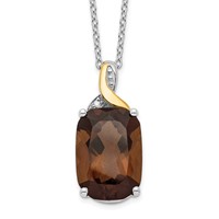 Brilliant Gemstones Sterling Silver with 14K Accent Rhodium-plated Smoky Quartz and Diamond Necklace with 2 Inch Extender, 18" view 1