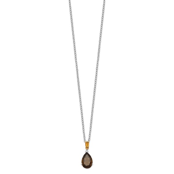 Brilliant Gemstones Sterling Silver with 14K Accent Rhodium-plated Smoky Quartz and Citrine Necklace