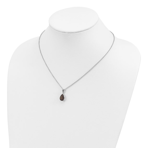 Brilliant Gemstones Sterling Silver with 14K Accent Rhodium-plated Smoky Quartz and Citrine Necklace