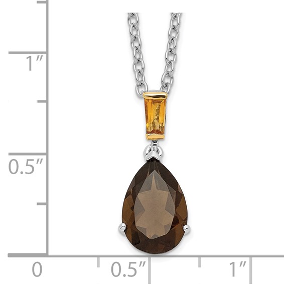 Brilliant Gemstones Sterling Silver with 14K Accent Rhodium-plated Smoky Quartz and Citrine Necklace