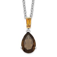 Brilliant Gemstones Sterling Silver Necklace with 14K Accent Rhodium-plated Smoky Quartz and Citrine view 1