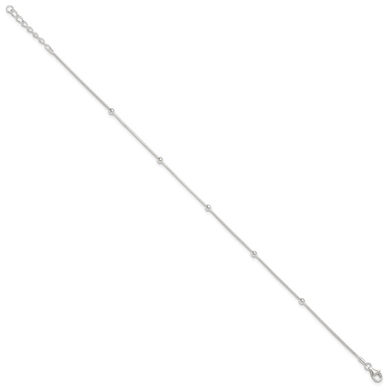 Sterling Silver Beads 5-Station 10 inch Plus 1.5 inch Extender - Total 11.5 inch Anklet