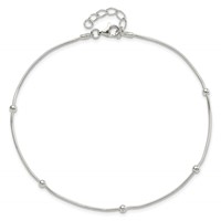 Sterling Silver Beads 5-Station Plus 1.5 Inch Extender - Total 10.5 Inch Anklet, 9" view 5