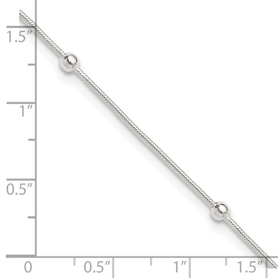 Sterling Silver Beads 5-Station 9 inch Plus 1.5 inch Extender - Total 10.5 inch Anklet