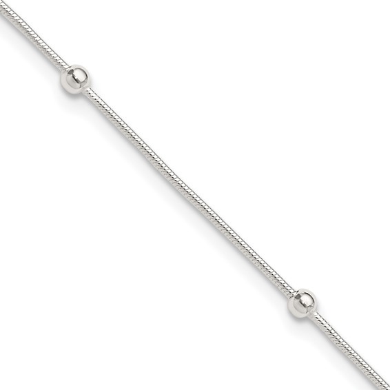 Sterling Silver Beads 5-Station 10 inch Plus 1.5 inch Extender - Total 11.5 inch Anklet