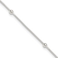 Sterling Silver Beads 5-Station Plus 1.5 Inch Extender - Total 10.5 Inch Anklet, 9" view 1