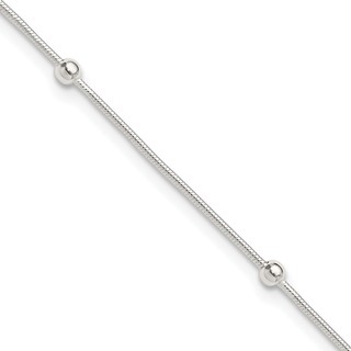 Sterling Silver Beads 5-Station 9 inch Plus 1.5 inch Extender - Total 10.5 inch Anklet