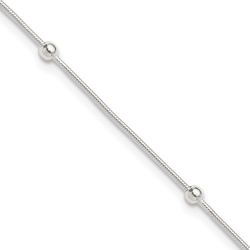Sterling Silver Beads 5-Station Plus 1.5 Inch Extender - Total 10.5 Inch Anklet, 9"