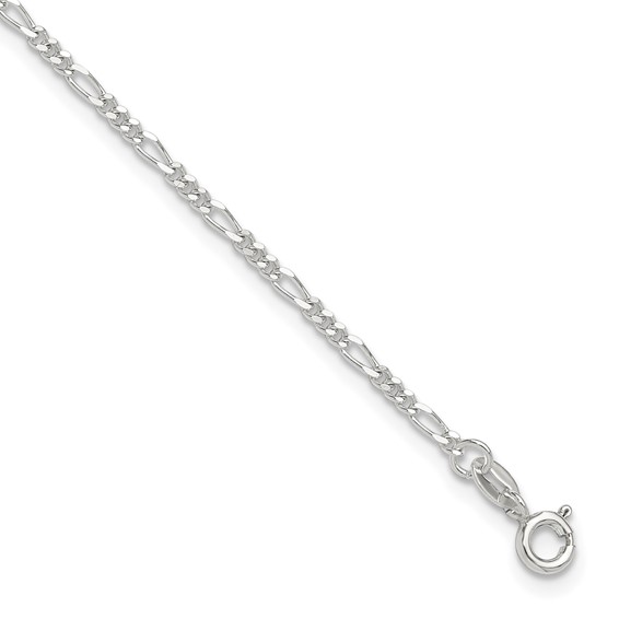 Sterling Silver Figaro Chain 10 inch Plus 1 inch Extender - Total 11 inch Anklet
