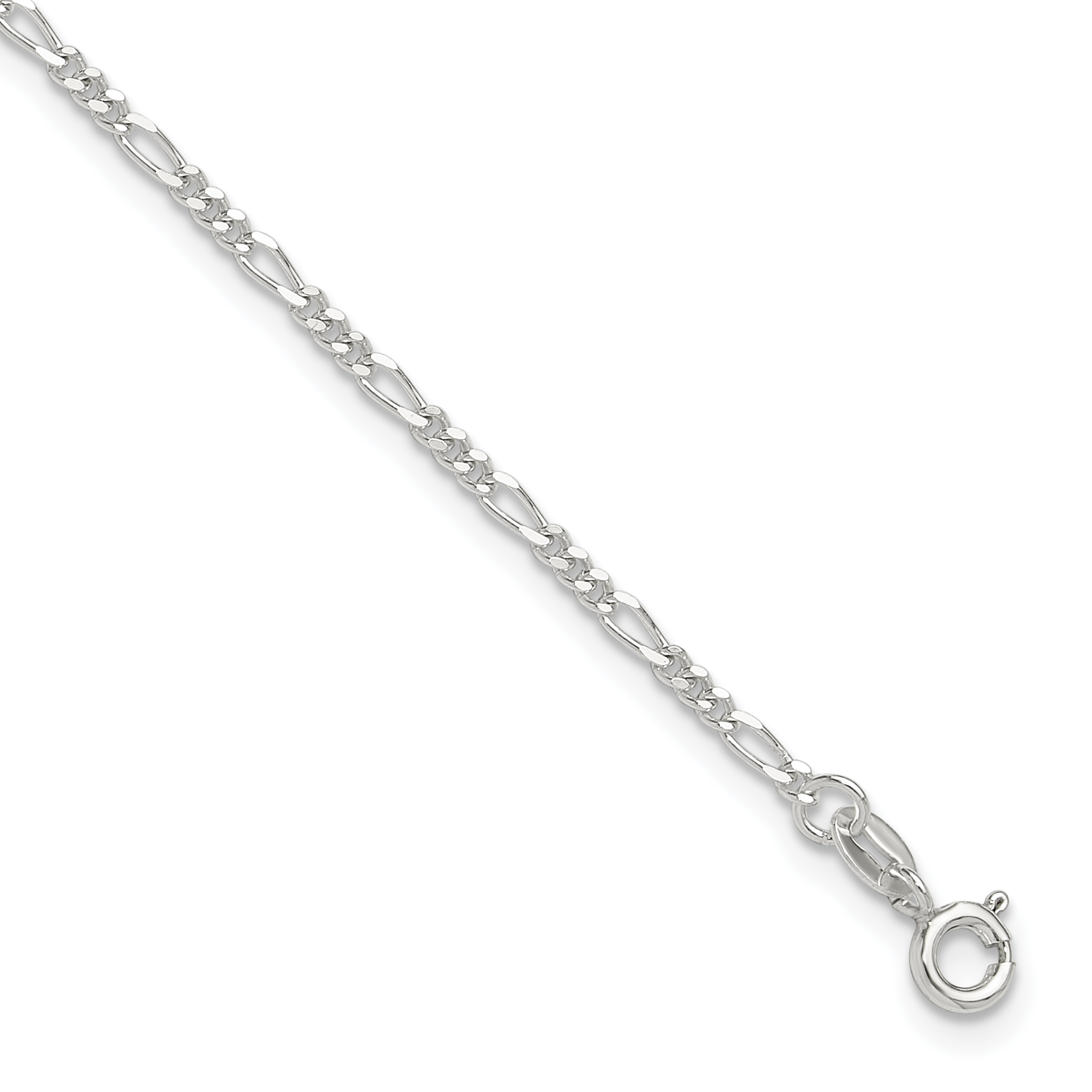 Sterling Silver Diamond Cut Polished Figaro 9in Plus 1in ext. Anklet (QG2759-9)