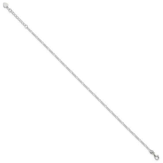 Sterling Silver Figaro Chain 10 inch Plus 1 inch Extender - Total 11 inch Anklet