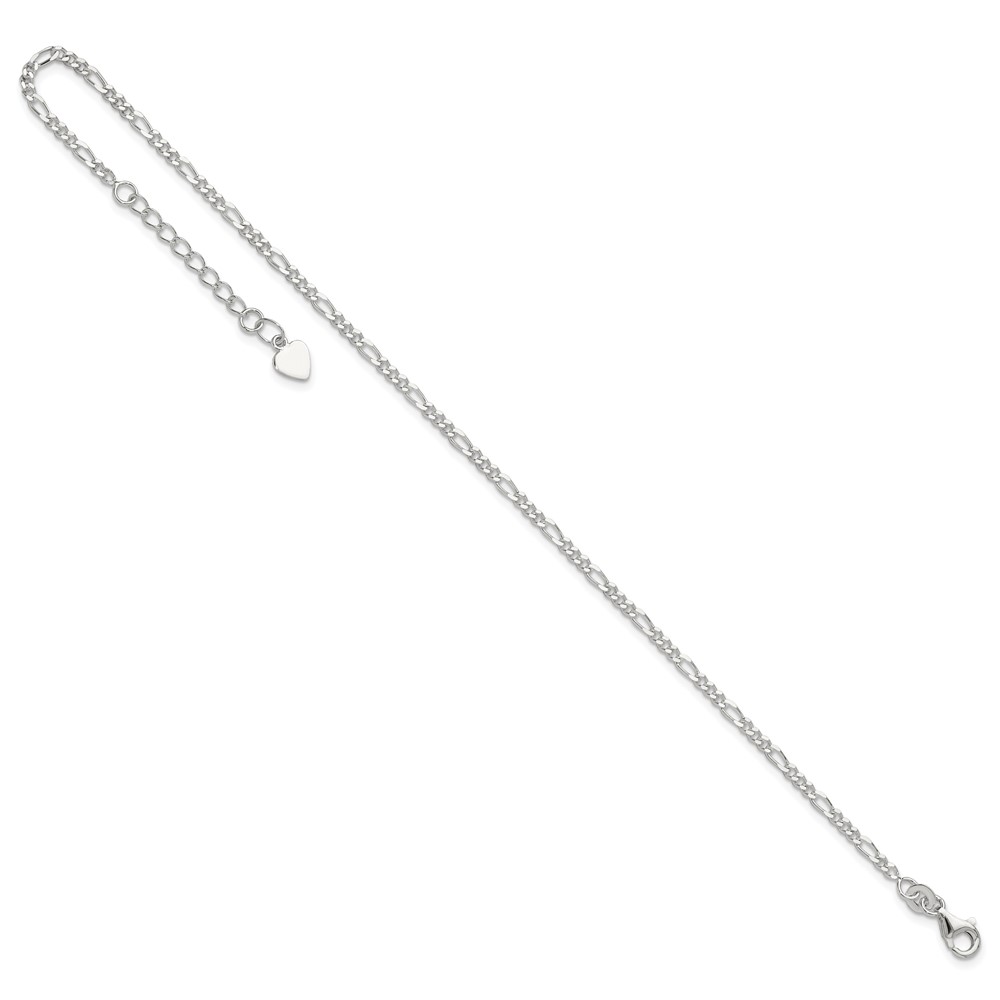 Sterling Silver D/C  Polished Figaro 9in Plus 1in ext. Anklet (QG2760-9)
