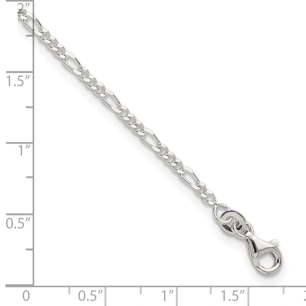 Sterling Silver D/C  Polished Figaro 9in Plus 1in ext. Anklet (QG2760-9)