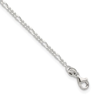 Sterling Silver Figaro Chain 10 inch Plus 1 inch Extender - Total 11 inch Anklet