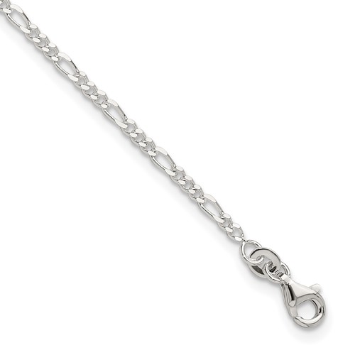 Sterling Silver D/C Polished Figaro 10in Plus 1in ext. Anklet