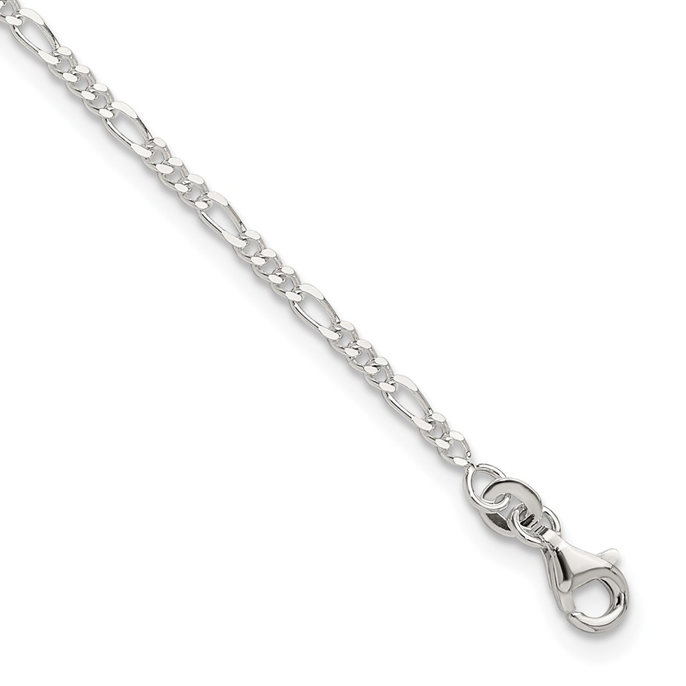 Sterling Silver D/C  Polished Figaro 9in Plus 1in ext. Anklet (QG2760-9)