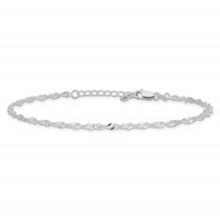Sterling Silver 3mm Singapore Chain Plus 1 Inch Extender - Total 9 Inch Anklet, 8" view 3
