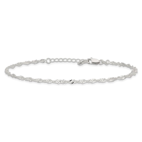 Sterling Silver 3mm Singapore Chain 8 inch Plus 1 inch Extender - Total 9 inch Anklet