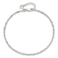 Sterling Silver 3mm Singapore Chain Plus 1 Inch Extender - Total 9 Inch Anklet, 8" view 5