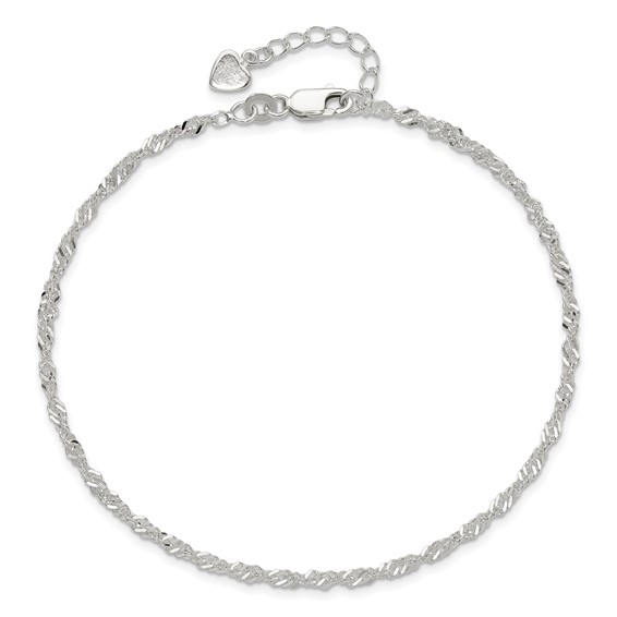 Sterling Silver 3mm Singapore Chain 8 inch Plus 1 inch Extender - Total 9 inch Anklet