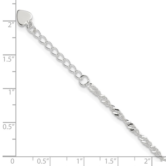 Sterling Silver 3mm Singapore Chain 8 inch Plus 1 inch Extender - Total 9 inch Anklet