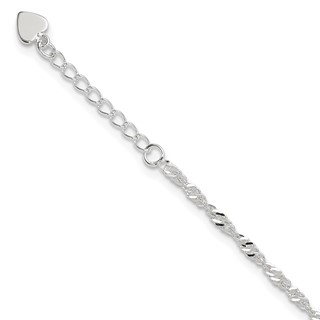Sterling Silver 3mm Singapore Chain 8 inch Plus 1 inch Extender - Total 9 inch Anklet
