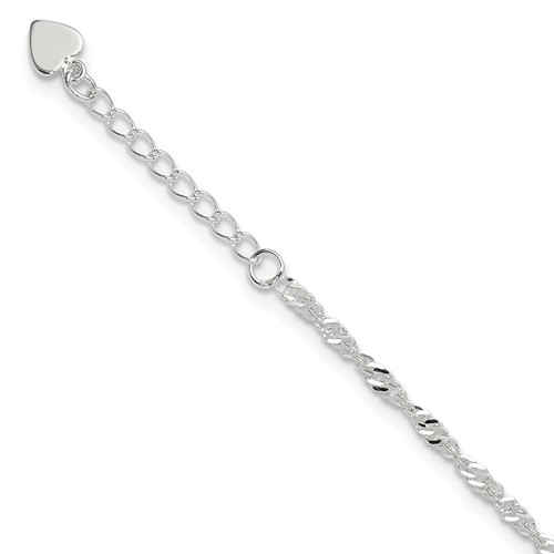 Sterling Silver 3mm Singapore Chain 8 Inch Plus 1 Inch Extender - Total 9 Inch Anklet