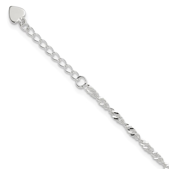 Sterling Silver 3mm Singapore Chain 8 inch Plus 1 inch Extender - Total 9 inch Anklet