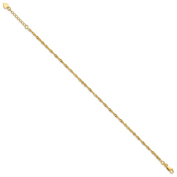 Sterling Silver Gold-tone 3mm Singapore Chain 9 inch Plus 1 inch Extender - Total 10 inch Anklet