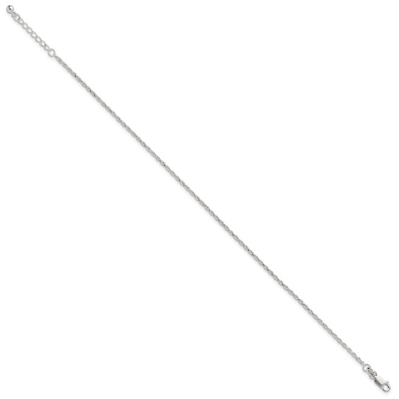 Sterling Silver 2mm Rope Chain 10 inch Plus 1 inch Extender - Total 11 inch Anklet