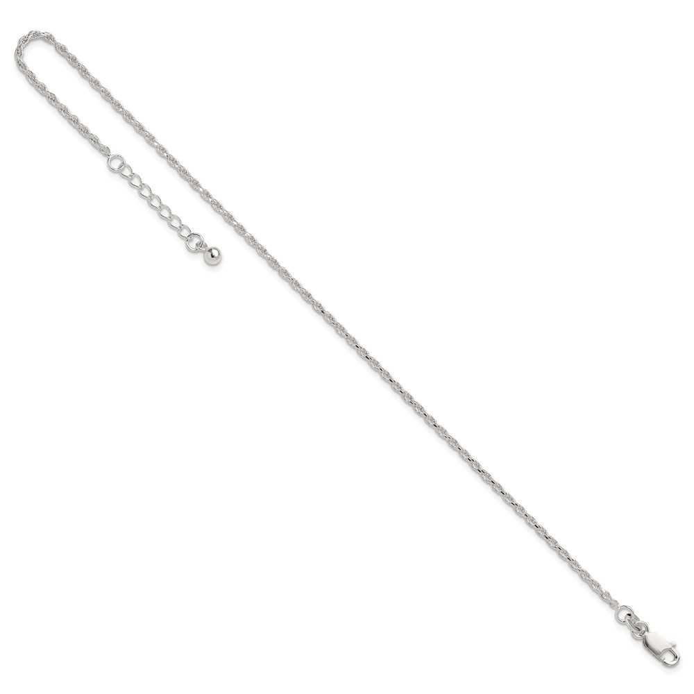 Sterling Silver Adjustable Diamond-Cut Rope 9in Plus 1in ext. Anklet (QG2763-9)