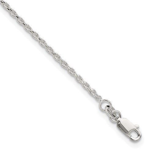 Sterling Silver Adjustable Diamond-Cut Rope 9in Plus 1in ext. Anklet
