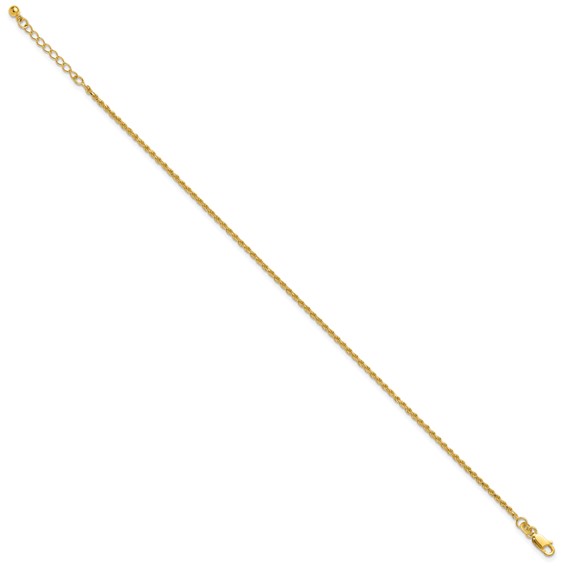 Sterling Silver Gold-tone 2mm Rope Chain 9 inch Plus 1 inch Extender - Total 10 inch Anklet