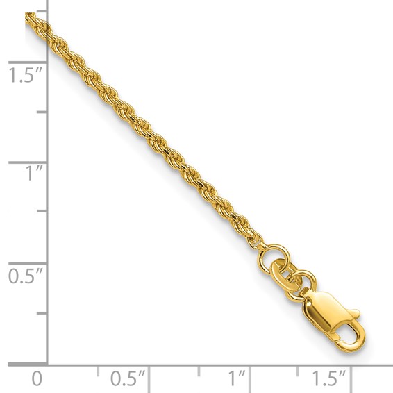Sterling Silver Gold-tone 2mm Rope Chain 9 inch Plus 1 inch Extender - Total 10 inch Anklet