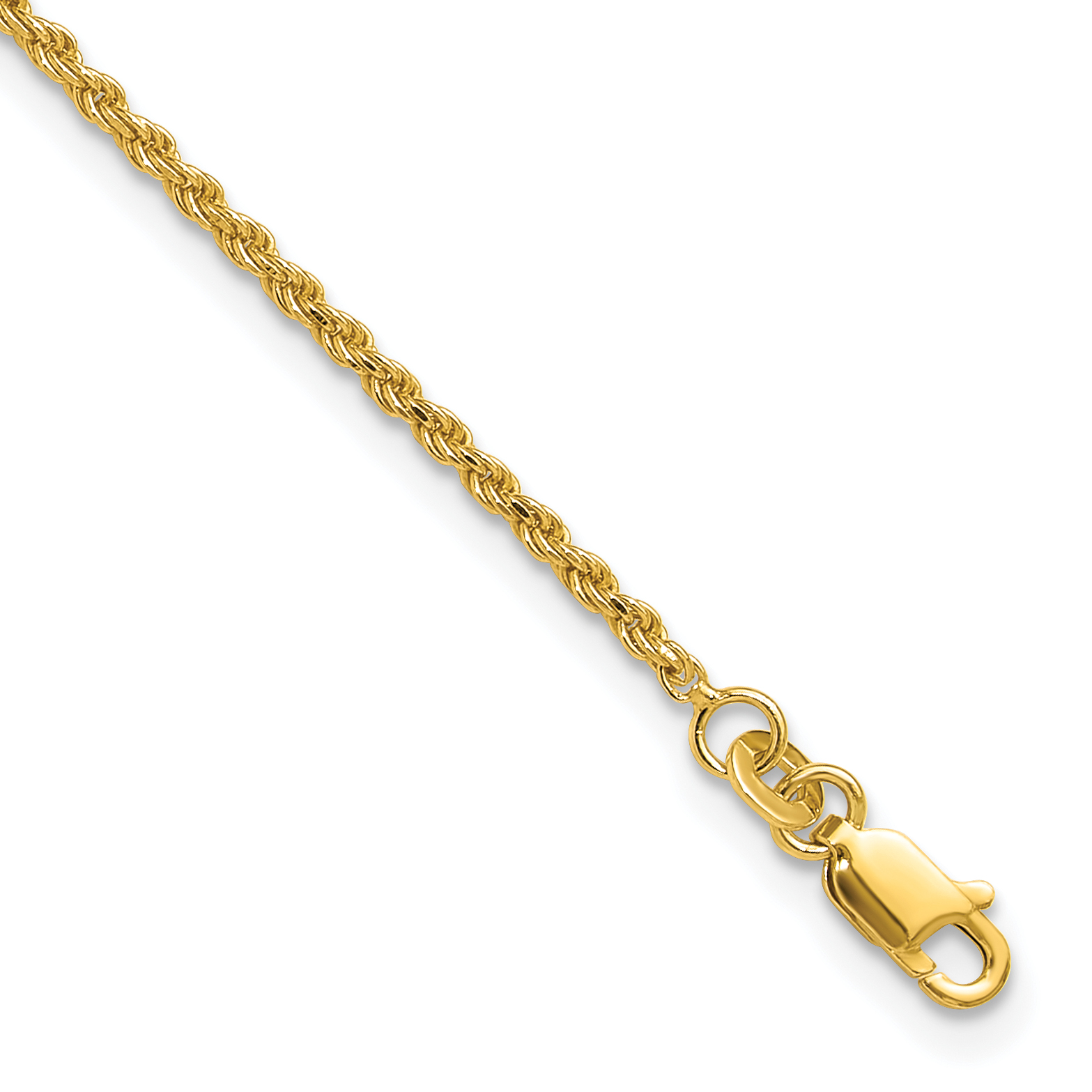 Sterling Silver Gold-tone D/C Rope 9in Plus 1in ext. Anklet (QG2763GP-9)